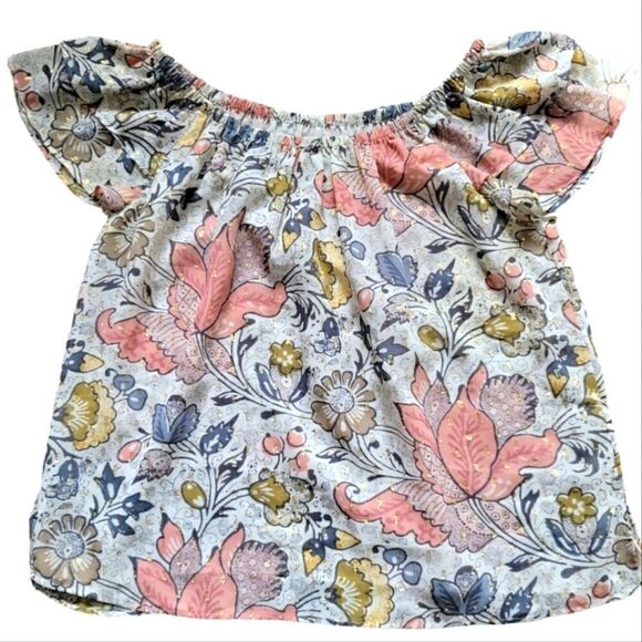 EC LOFT PETITES FLORAL BLOUSE WITH METALIC THREADING SZ.MP - Picture 1 of 7